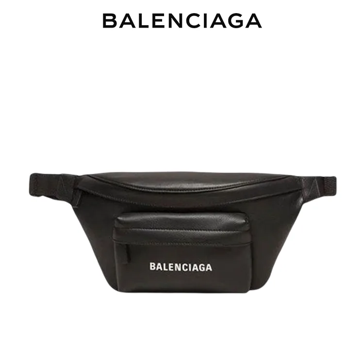 BALENCIAGA巴黎世家EVERYDAY品牌標識黑色牛皮革腰包
