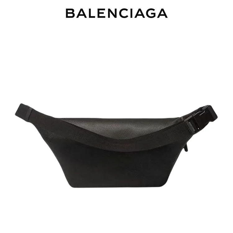 BALENCIAGA巴黎世家EVERYDAY品牌標識黑色牛皮革腰包