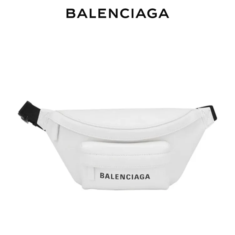 BALENCIAGA巴黎世家EVERYDAY品牌標識黑色牛皮革腰包