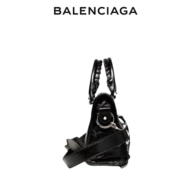 BALENCIAGA巴黎世家CLASSIC CITY女士銀扣羊皮手提斜背機車包