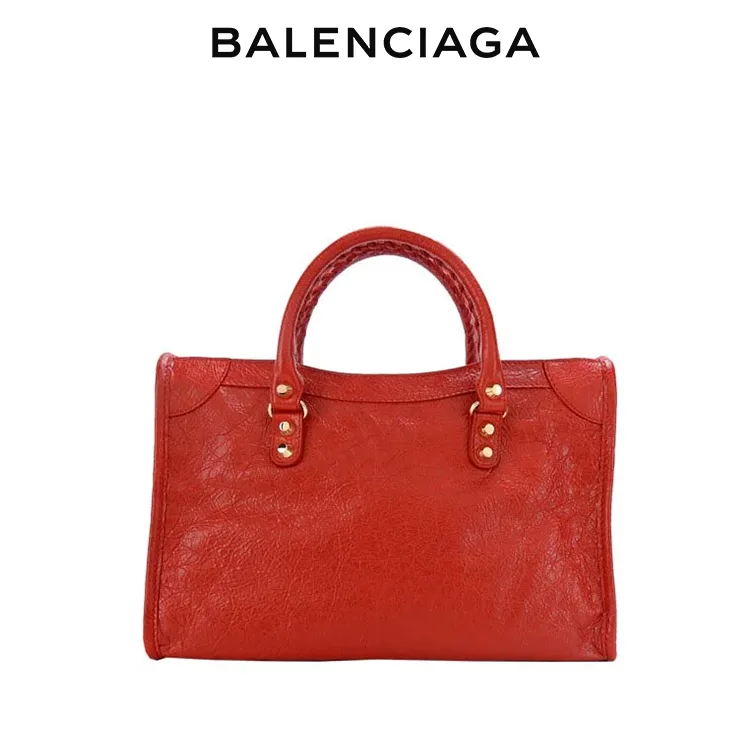 BALENCIAGA巴黎世家CLASSIC CITY女士紅色羊皮金扣手提單肩機車包