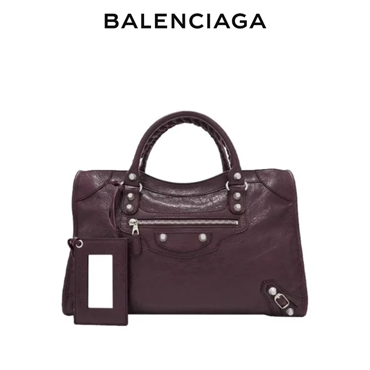 BALENCIAGA巴黎世家CLASSIC CITY女士銀扣羊皮手提斜背機車包