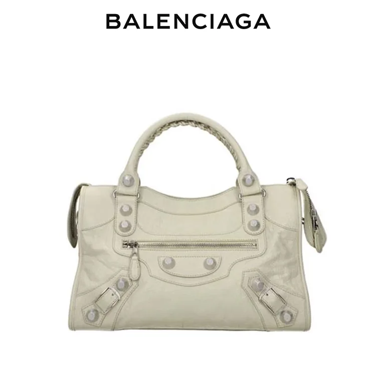 BALENCIAGA巴黎世家CLASSIC CITY女士銀扣羊皮手提斜背機車包