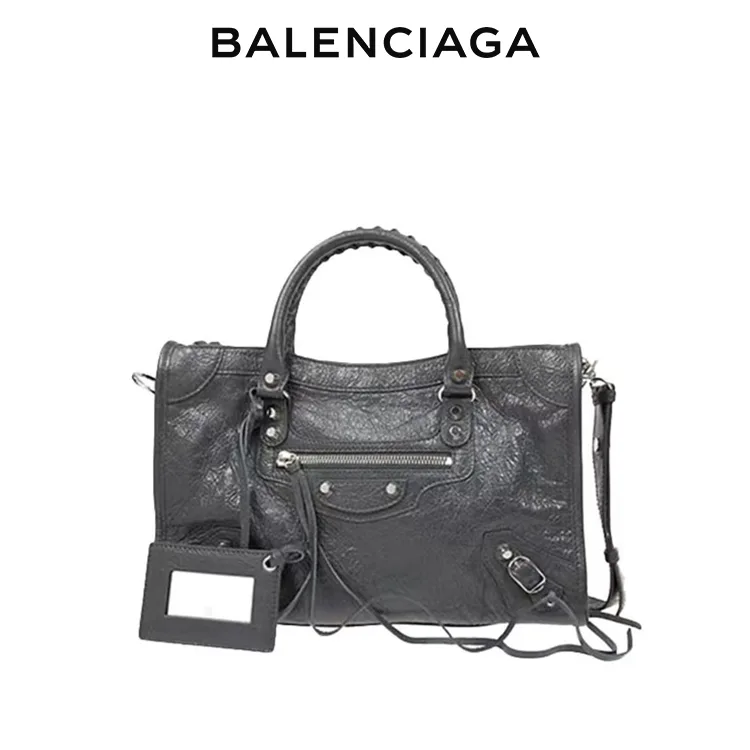 BALENCIAGA巴黎世家CLASSIC CITY女士銀扣羊皮手提斜背機車包
