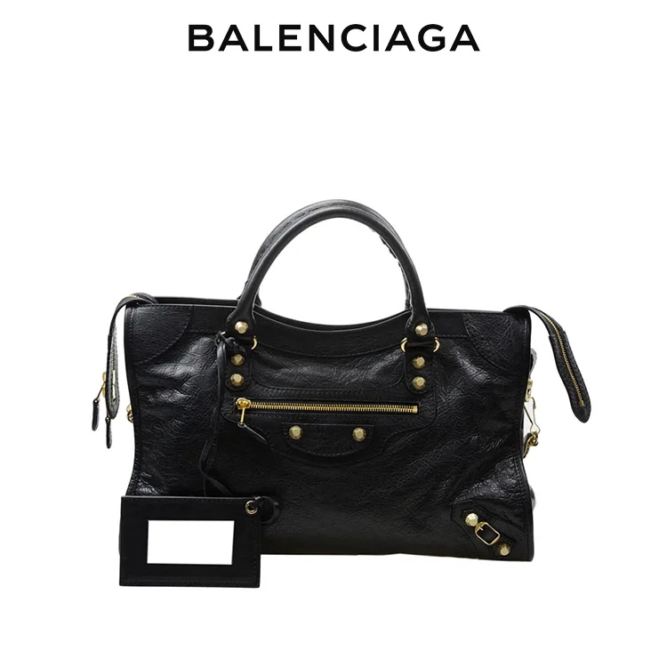 BALENCIAGA巴黎世家CLASSIC CITY女士紅色羊皮金扣手提單肩機車包