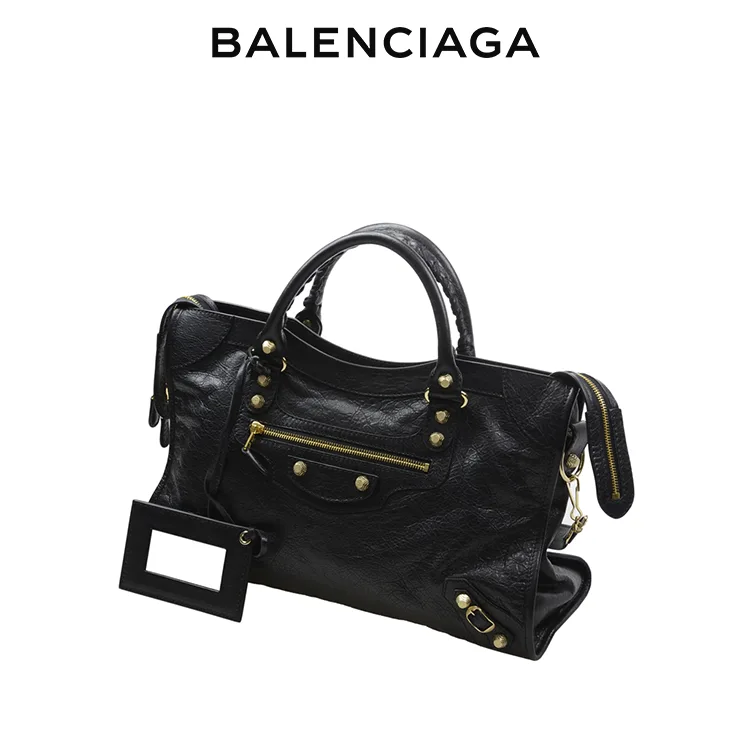 BALENCIAGA巴黎世家CLASSIC CITY女士紅色羊皮金扣手提單肩機車包