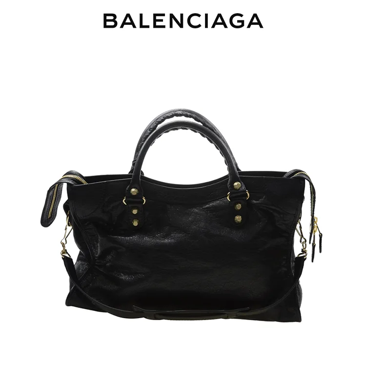 BALENCIAGA巴黎世家CLASSIC CITY女士紅色羊皮金扣手提單肩機車包
