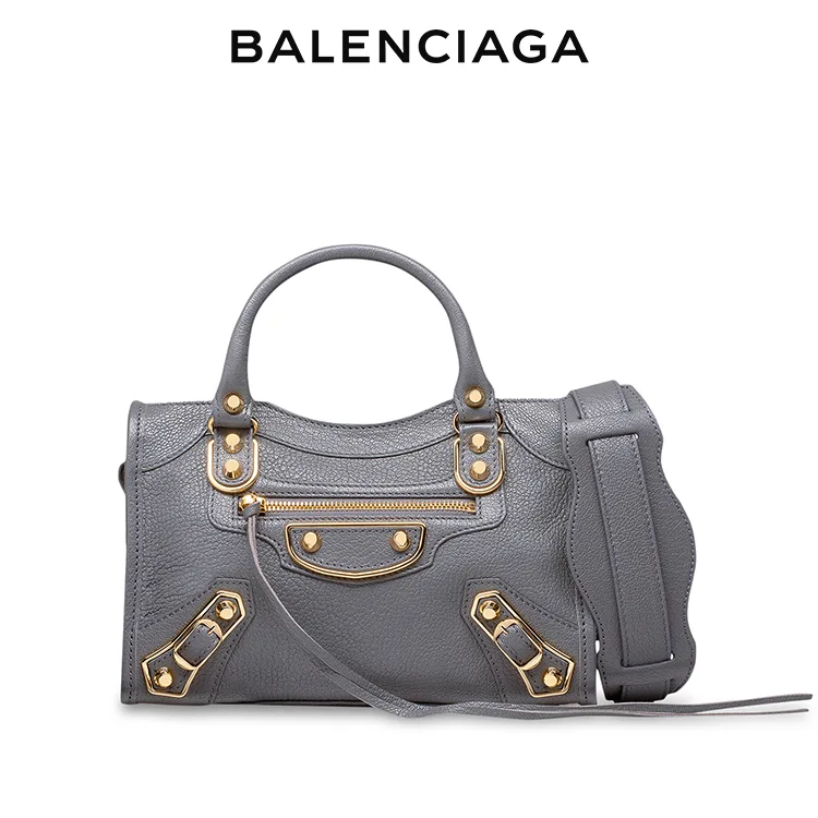 BALENCIAGA巴黎世家CLASSIC CITY女士羊皮革金扣單肩手提中號機車包
