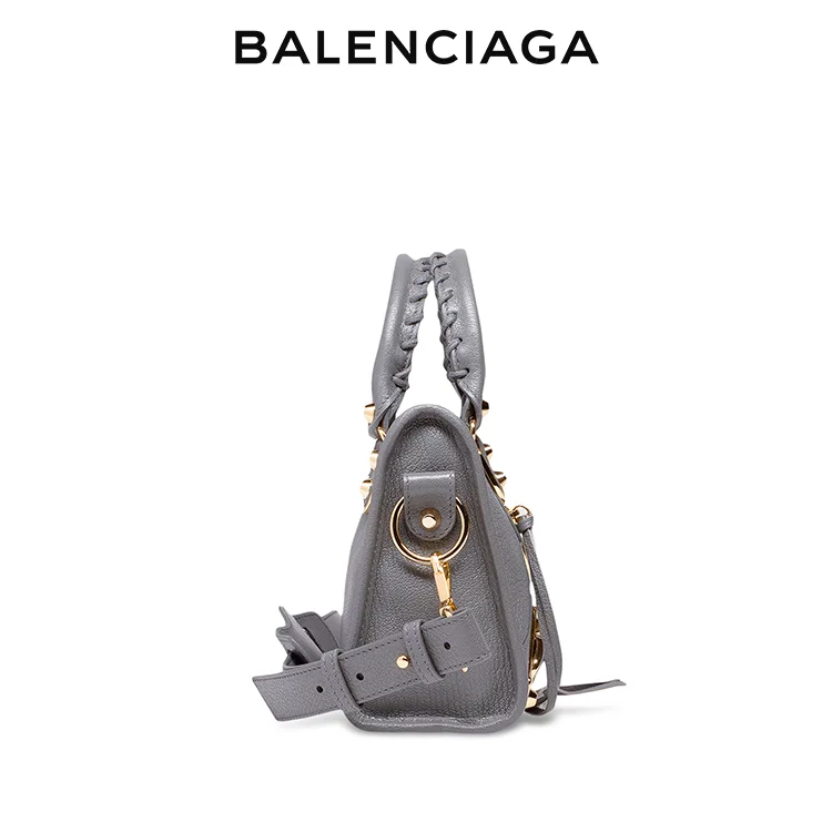 BALENCIAGA巴黎世家CLASSIC CITY女士羊皮革金扣單肩手提中號機車包