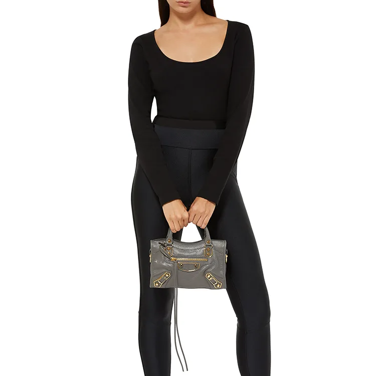 BALENCIAGA巴黎世家CLASSIC CITY女士羊皮革金扣單肩手提中號機車包