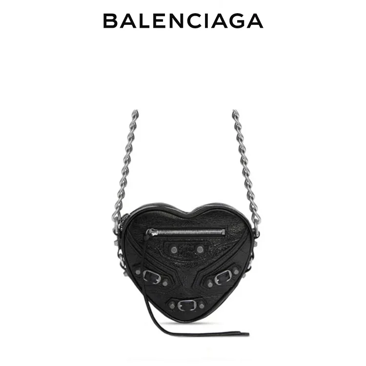 BALENCIAGA巴黎世家LE CAGOLE女士愛心迷你機車包小羊皮鏈式斜挎包