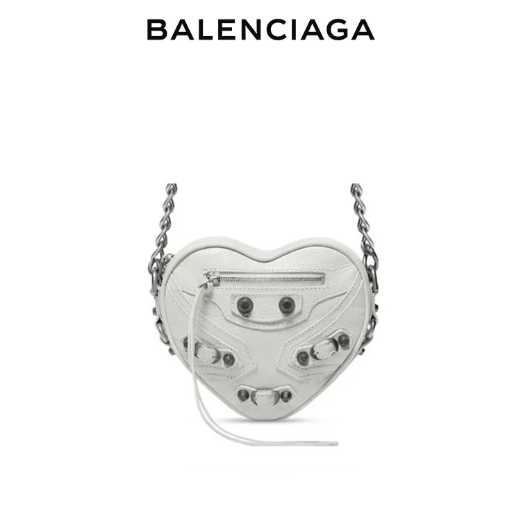 BALENCIAGA巴黎世家LE CAGOLE女士愛心迷你機車包小羊皮鏈式斜挎包
