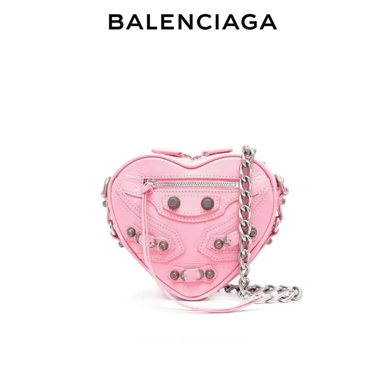 BALENCIAGA巴黎世家LE CAGOLE女士愛心迷你機車包小羊皮鏈式斜挎包