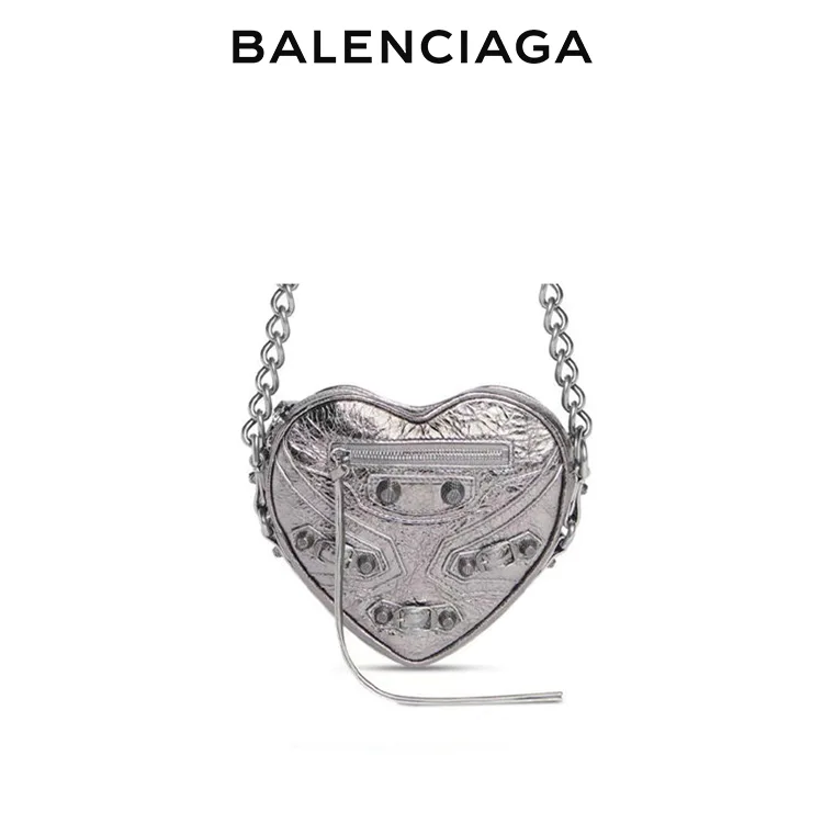 BALENCIAGA巴黎世家LE CAGOLE女士愛心迷你機車包小羊皮鏈式斜挎包