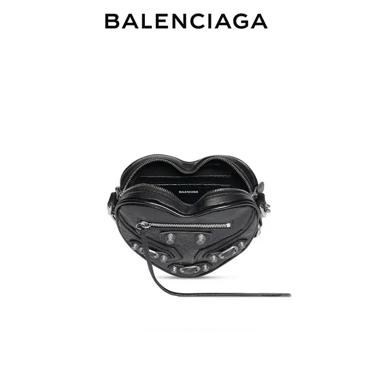 BALENCIAGA巴黎世家LE CAGOLE女士愛心迷你機車包小羊皮鏈式斜挎包