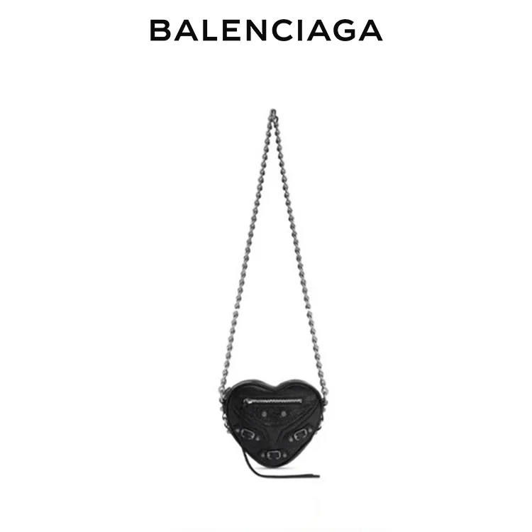 BALENCIAGA巴黎世家LE CAGOLE女士愛心迷你機車包小羊皮鏈式斜挎包
