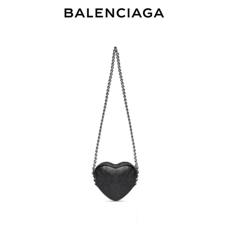 BALENCIAGA巴黎世家LE CAGOLE女士愛心迷你機車包小羊皮鏈式斜挎包