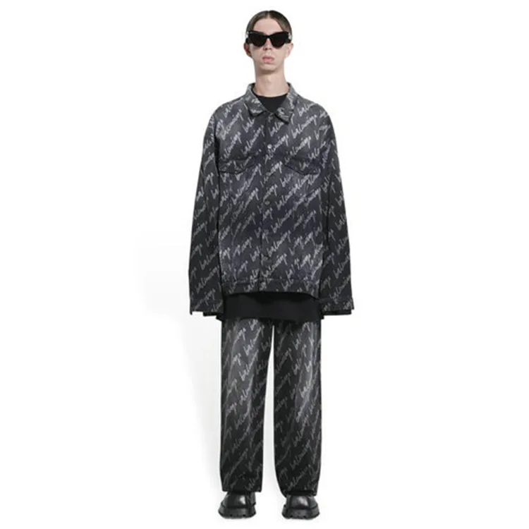 BALENCIAGA巴黎世家ALLOVER LOGO草寫簽字字母牛仔外套