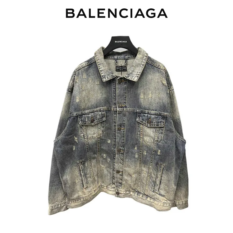 BALENCIAGA巴黎世家後背燙鑽LOGO牛仔外套