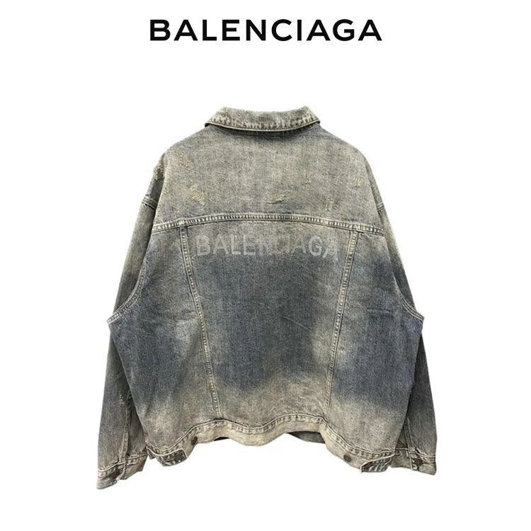 BALENCIAGA巴黎世家後背燙鑽LOGO牛仔外套
