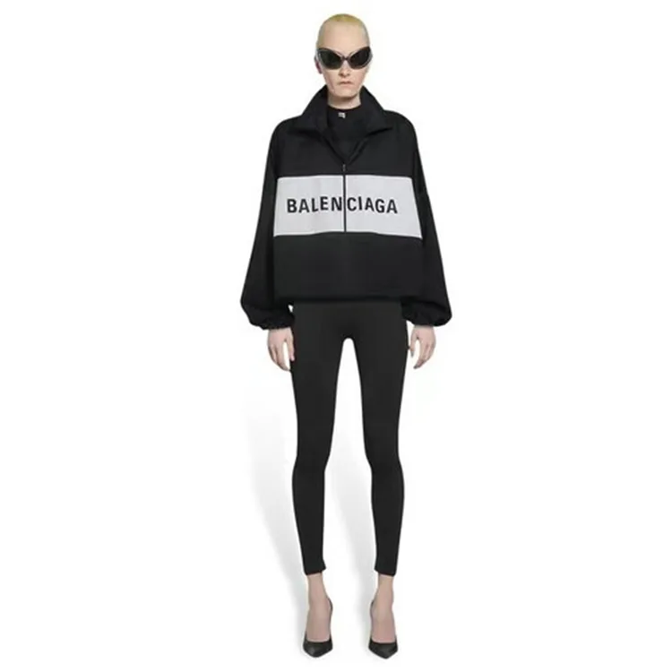 BALENCIAGA巴黎世家品牌標識撞色拼接潮流立領夾克拉鍊外套