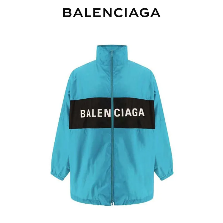 BALENCIAGA巴黎世家女士品牌標識撞色拼接潮流立領夾克拉鍊外套