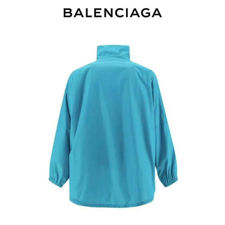 BALENCIAGA巴黎世家女士品牌標識撞色拼接潮流立領夾克拉鍊外套