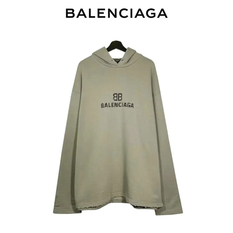 BALENCIAGA巴黎世家BB模糊馬賽克字母LOGO破壞加絨衛衣連帽衫