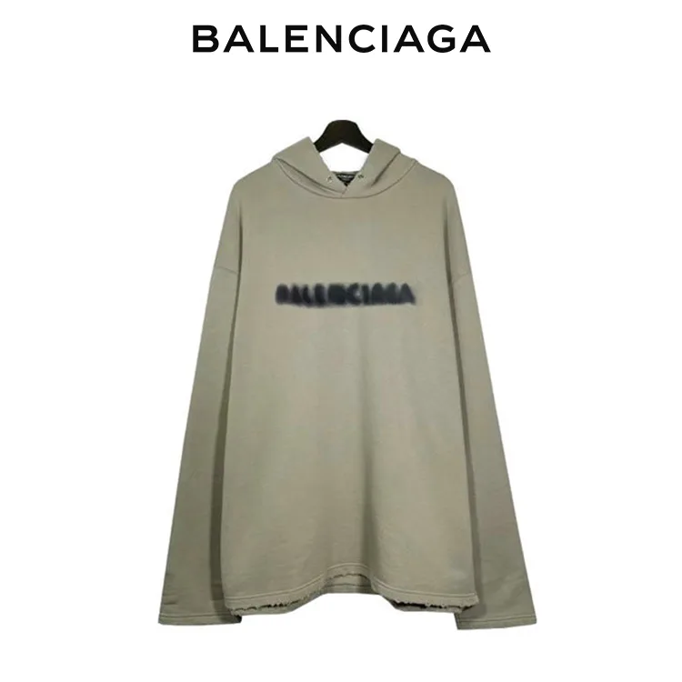 BALENCIAGA巴黎世家模糊品牌標識加絨衛衣連帽衫