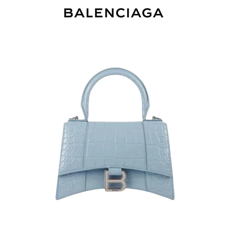 BALENCIAGA巴黎世家HOURGLASS女士鱷魚紋壓花沙漏包單肩斜挎手提包