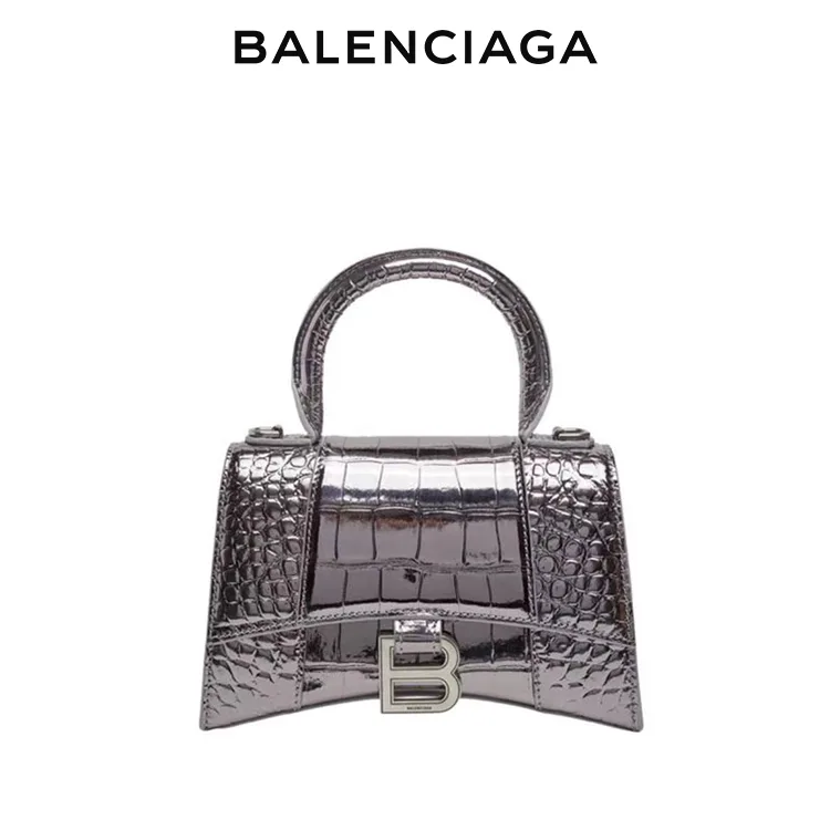 BALENCIAGA巴黎世家HOURGLASS女士鱷魚紋壓花沙漏包單肩斜挎手提包
