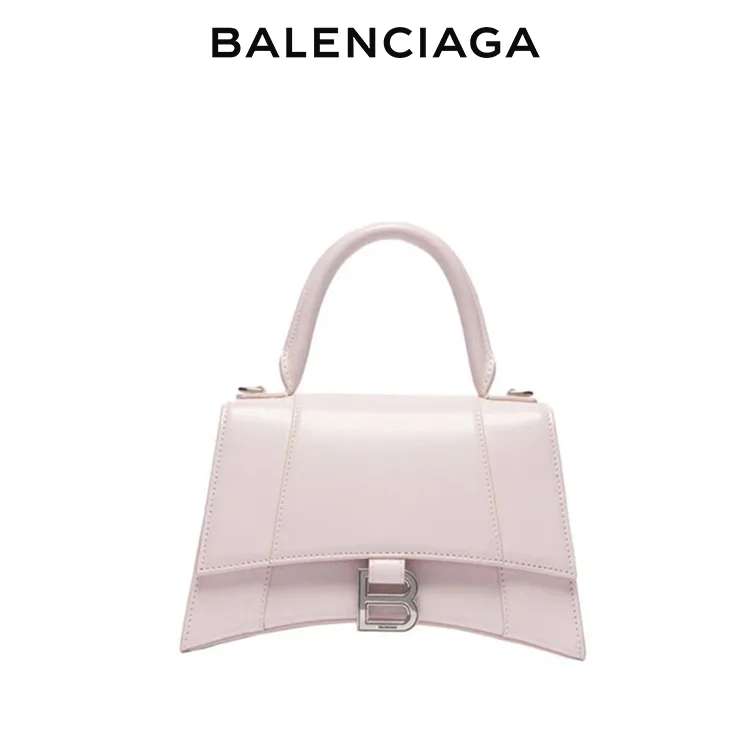 BALENCIAGA巴黎世家HOURGLASS女士光滑牛皮銀扣手提沙漏包