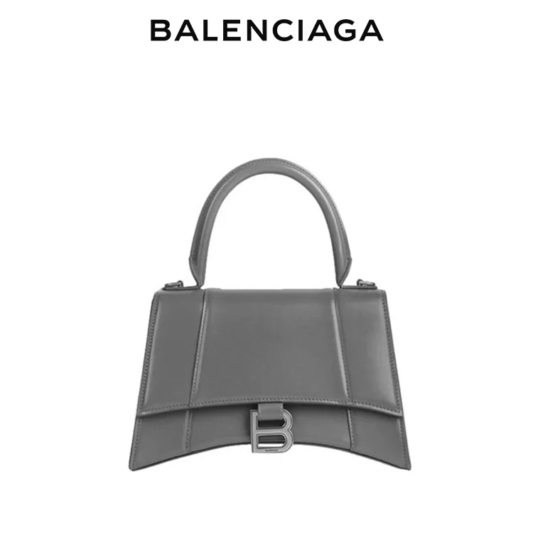 BALENCIAGA巴黎世家HOURGLASS女士光滑牛皮銀扣手提沙漏包