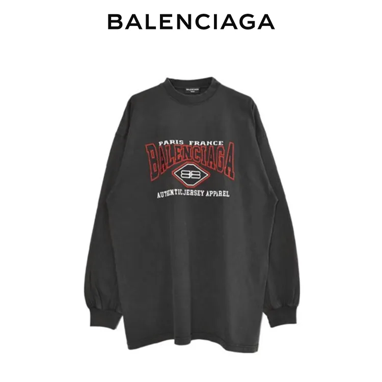 BALENCIAGA巴黎世家紅色字母BB刺繡LOGO長袖T恤