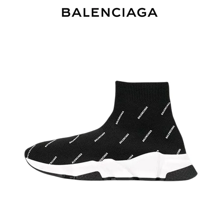 BALENCIAGA巴黎世家SPEED TRAINER ALLOVER LOGO針織襪套鞋 男女同款