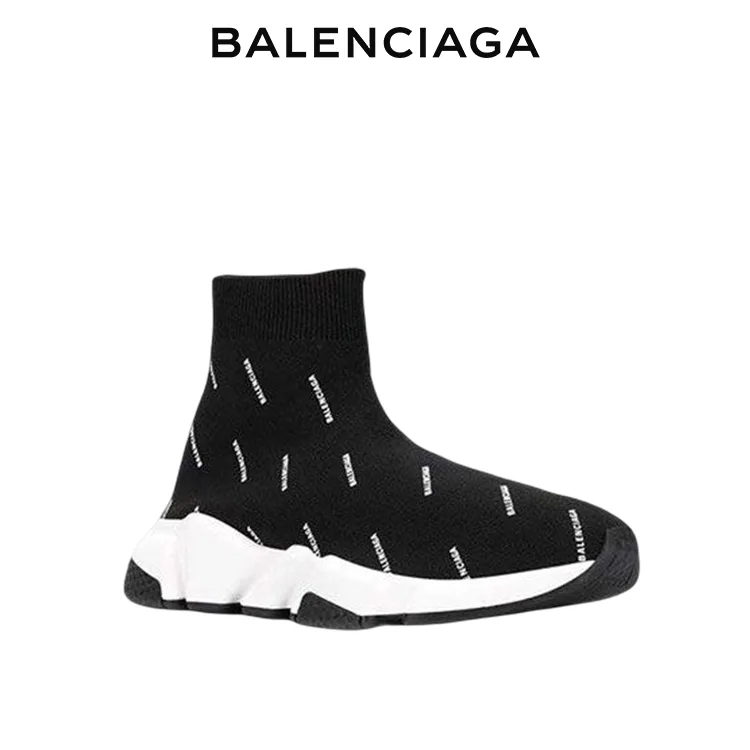 BALENCIAGA巴黎世家SPEED TRAINER ALLOVER LOGO針織襪套鞋 男女同款