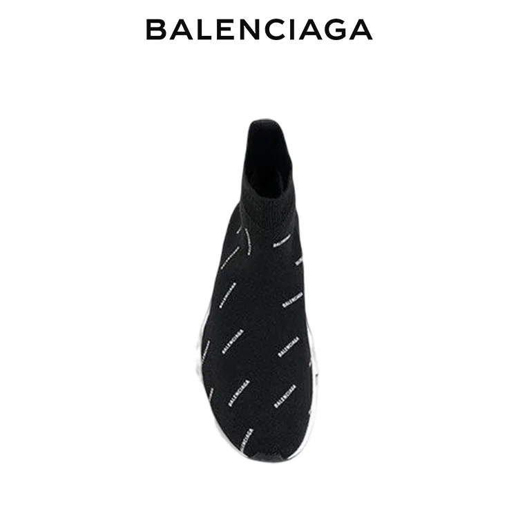 BALENCIAGA巴黎世家SPEED TRAINER ALLOVER LOGO針織襪套鞋 男女同款