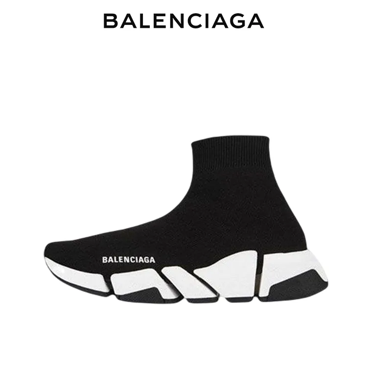 BALENCIAGA巴黎世家SPEED TRAINER 2.0黑白針織襪套鞋 男女同款