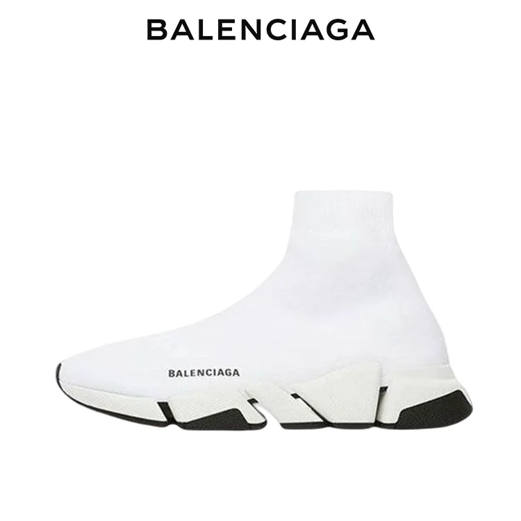 BALENCIAGA巴黎世家SPEED TRAINER 2.0白色針織襪套鞋 男女同款