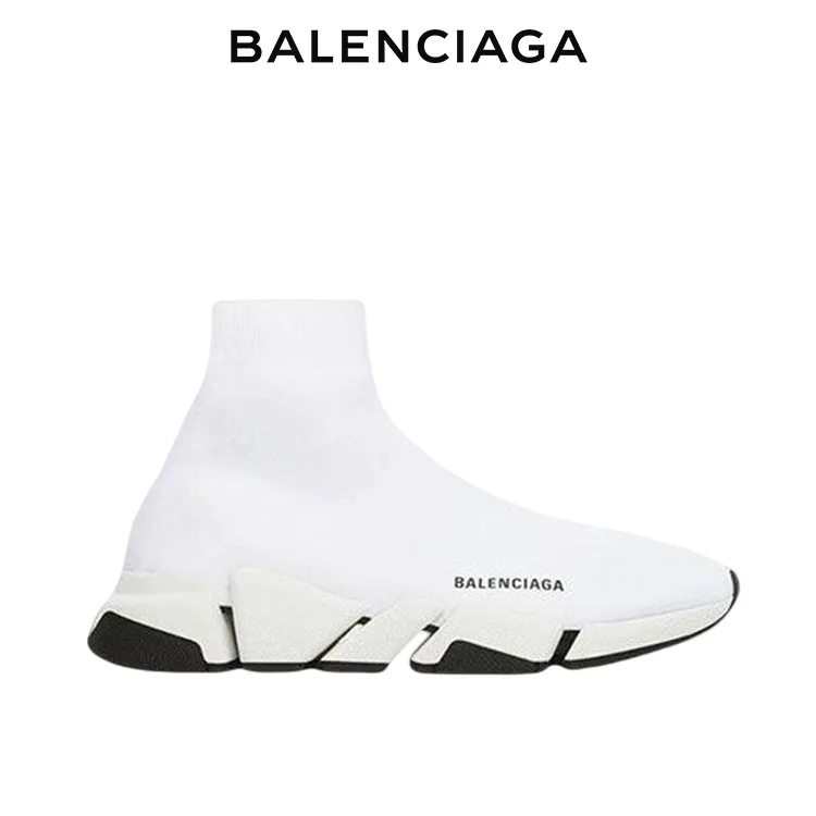 BALENCIAGA巴黎世家SPEED TRAINER 2.0白色針織襪套鞋 男女同款