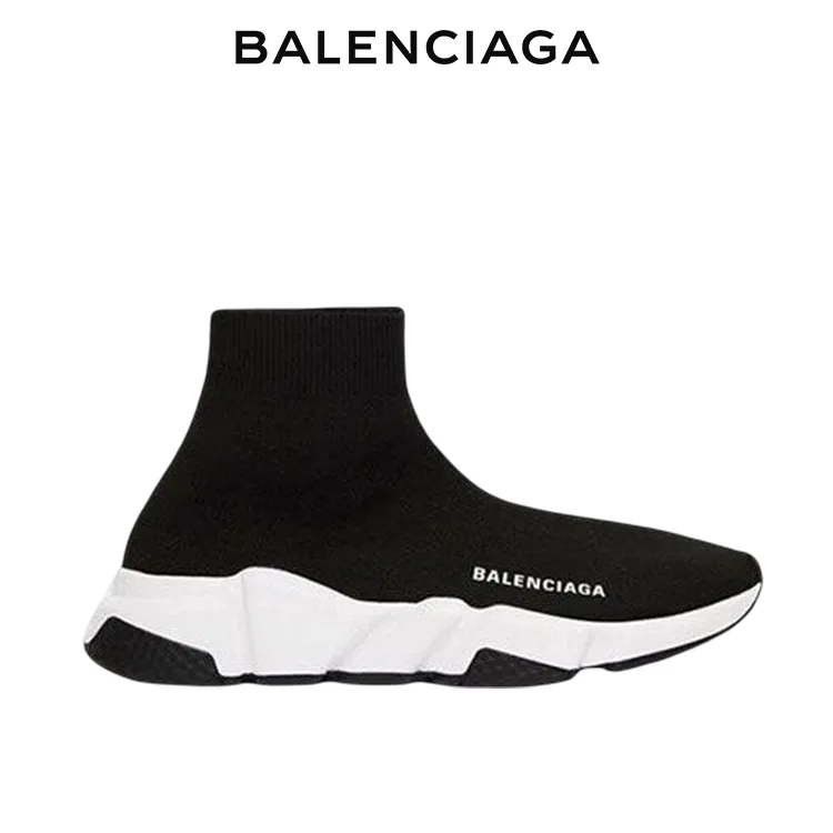 BALENCIAGA巴黎世家SPEED TRAINER黑白針織襪套鞋 男女同款