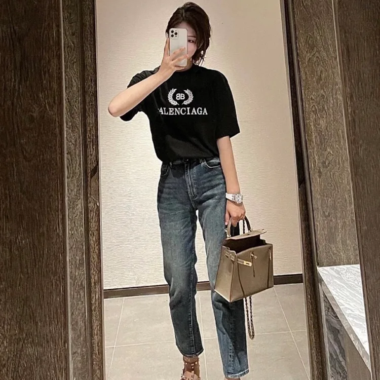 BALENCIAGA巴黎世家麥穗雙B字母印花男女短袖T恤