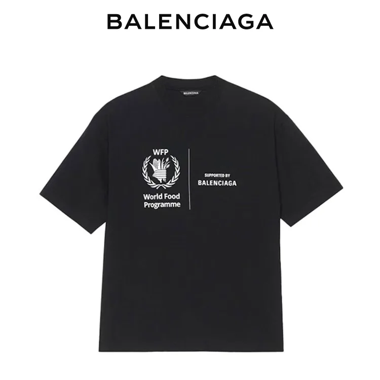 BALENCIAGA巴黎世家WFP慈善聯名世界糧食署麥穗印花字母短袖T恤