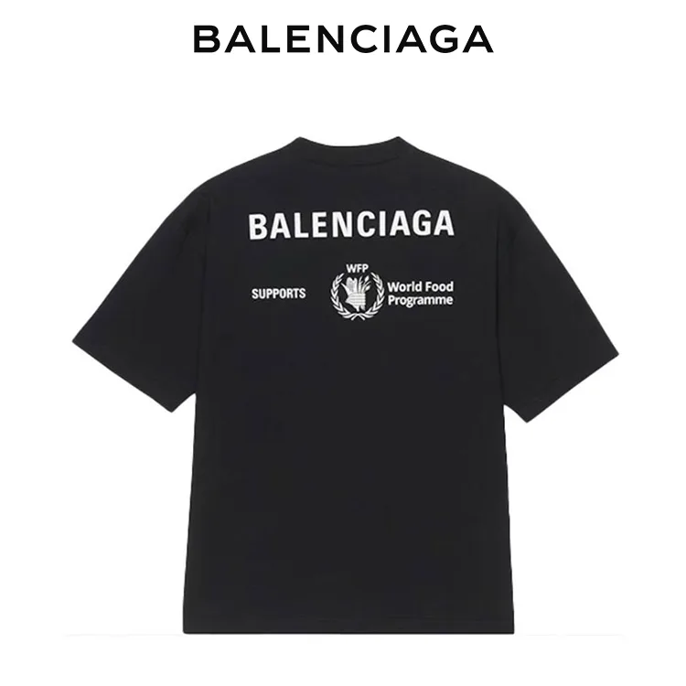 BALENCIAGA巴黎世家WFP慈善聯名世界糧食署麥穗印花字母短袖T恤