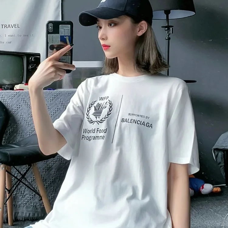 BALENCIAGA巴黎世家WFP慈善聯名世界糧食署麥穗印花字母短袖T恤