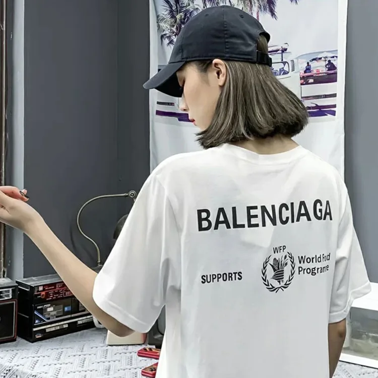 BALENCIAGA巴黎世家WFP慈善聯名世界糧食署麥穗印花字母短袖T恤