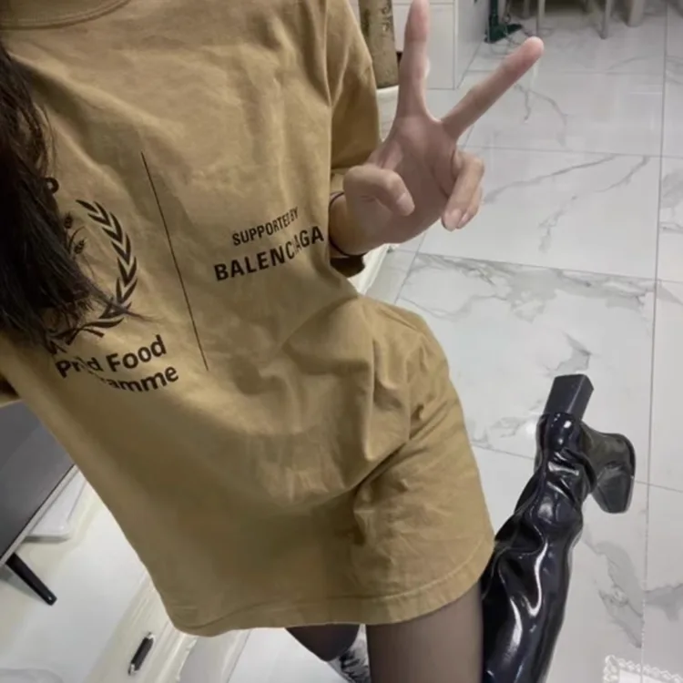 BALENCIAGA巴黎世家WFP慈善聯名世界糧食署麥穗印花字母短袖T恤