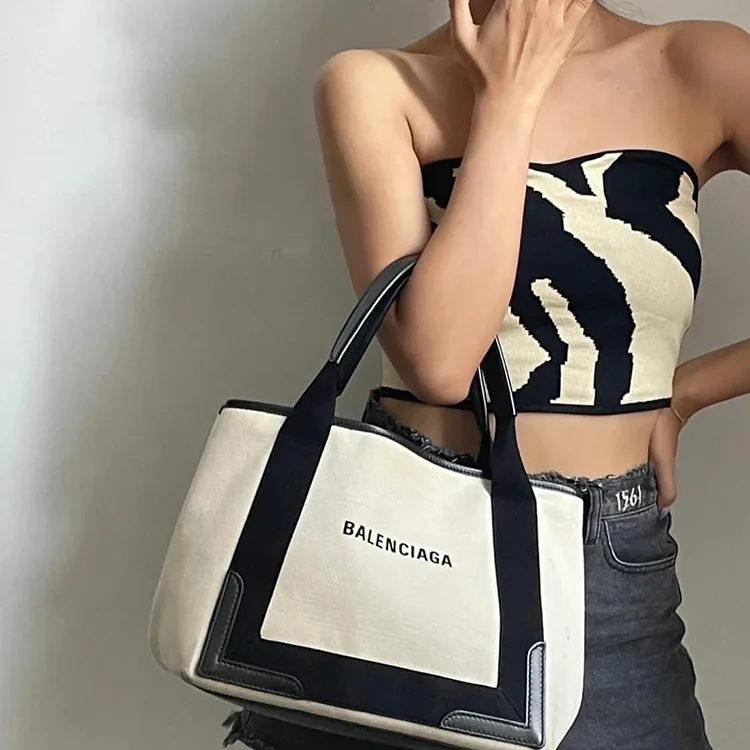 BALENCIAGA巴黎世家NAVY CABAS女士品牌標識帆布手提托特包