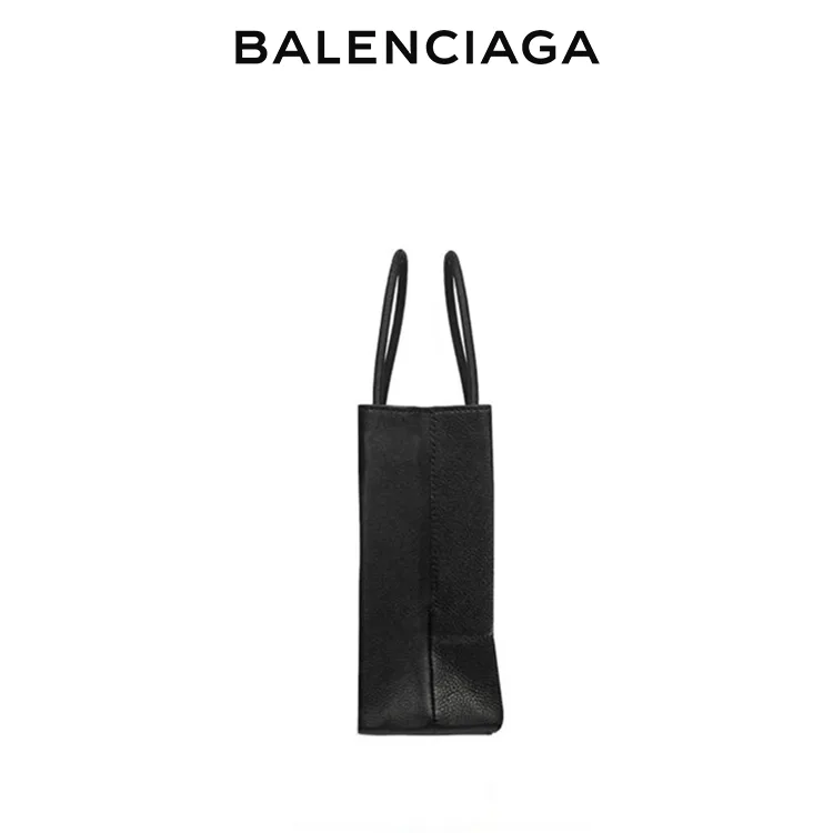 BALENCIAGA巴黎世家SHOPPING女士簡約品牌標識黑色牛皮革小號托特包