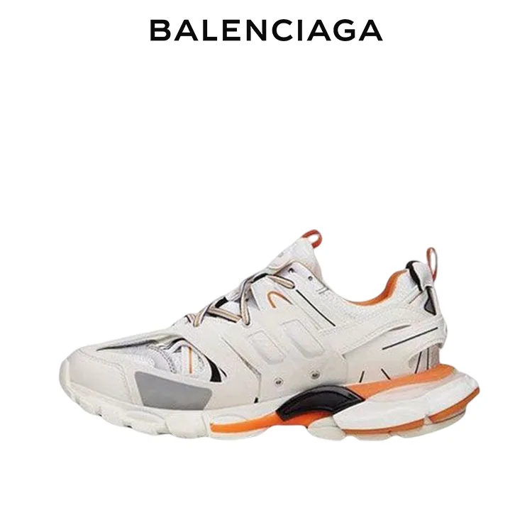 BALENCIAGA巴黎世家TRACK.3白橘雙色尼龍網布運動鞋 男女同款